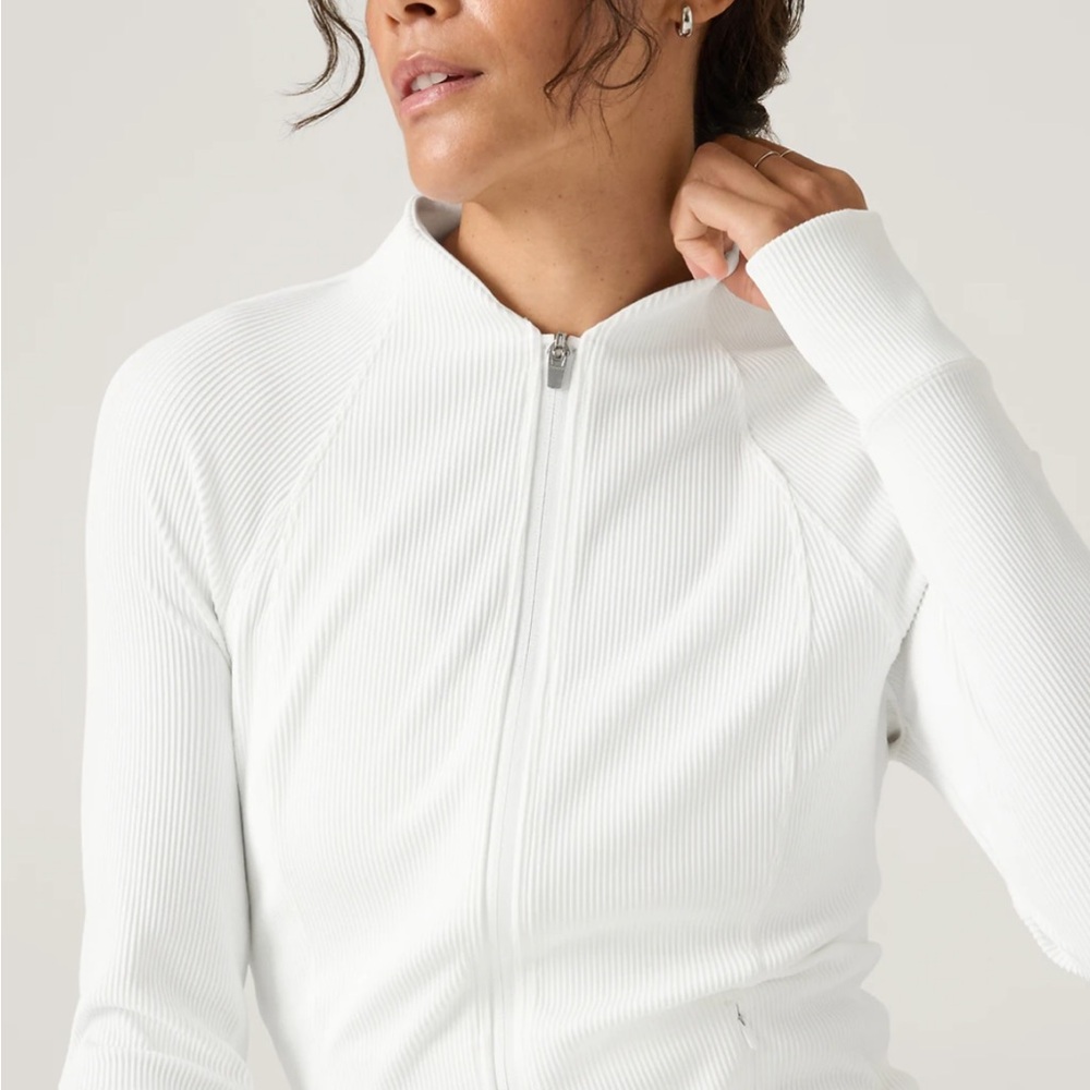 Athleta White Zip-Up Jacket salutation